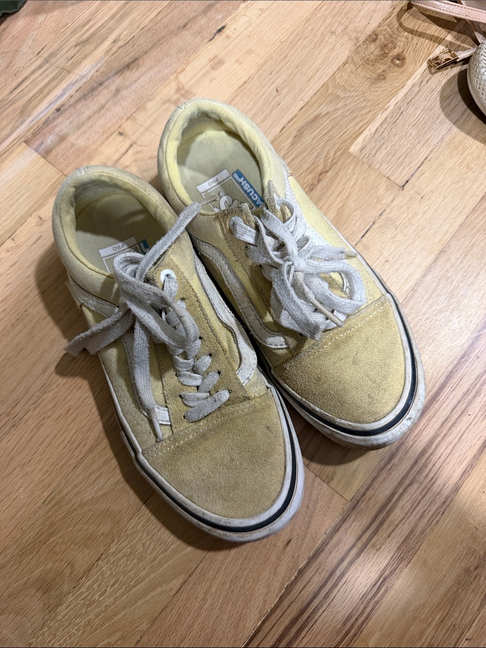 Vans Men’s Old Skool Lace-Up Sneakers in Pale Yellow and White
